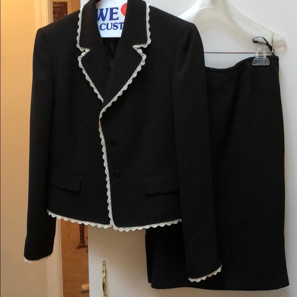 Worn once, Tahari lace pinstriped black suit